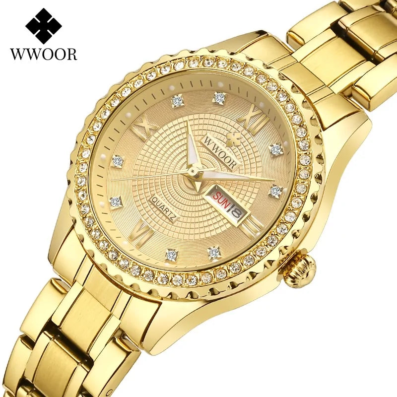 WWOOR Diamond Women's Fashion Dress Gold Quartz Watch